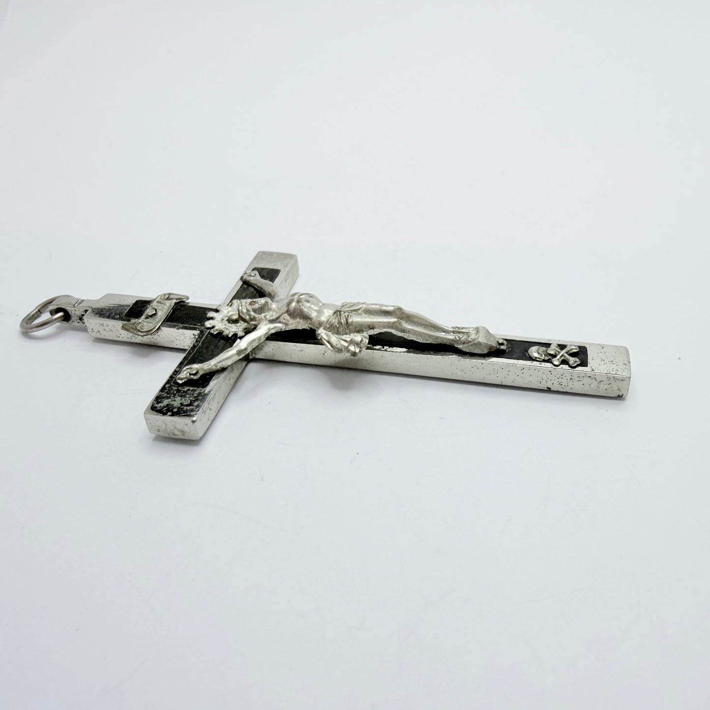 Vintage Metal Ebony Crucifix Cross Pendant. 11.7cm