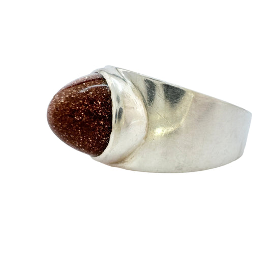 Erik Granit, Finland year 1960. Vintage Solid Silver Goldstone Ring.