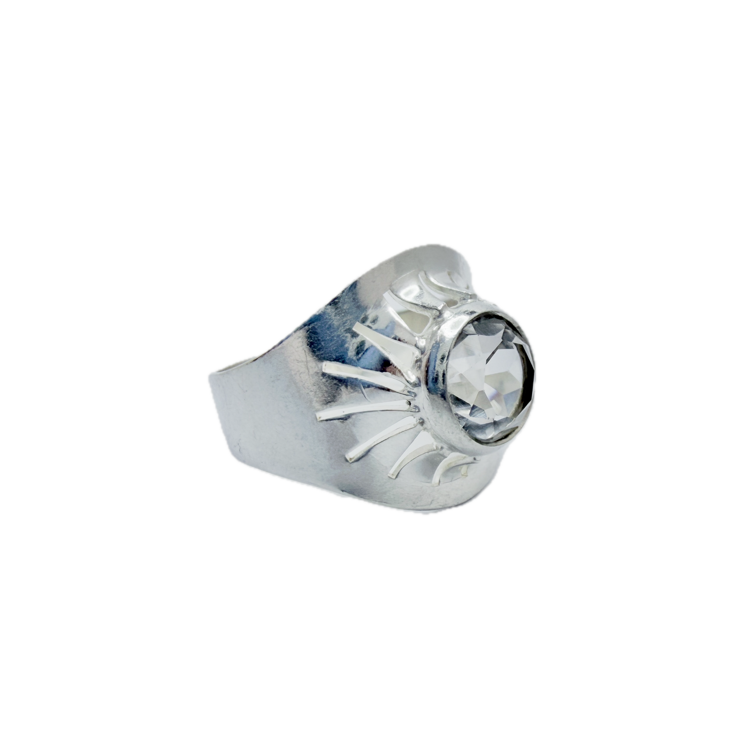 Vintage 1960s. Solid Silver Rock Crystal Ring.