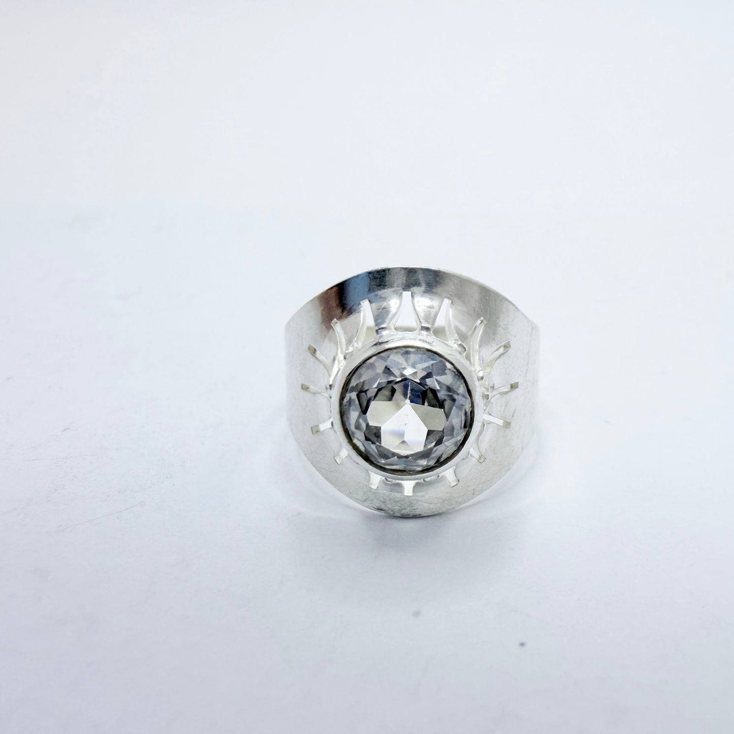 Vintage 1960s. Solid Silver Rock Crystal Ring.