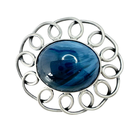 Mossbäck & Lindgren, Sweden 1954. Vintage Sterling Silver Bergslagen-stone Brooch.