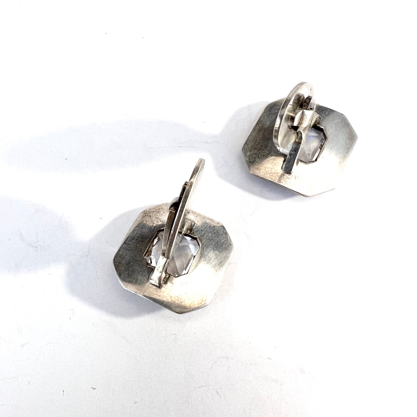 Johnson & Hallberg, Sweden 1970s. Vintage Modernist Sterling Silver Rock Crystal Cufflinks