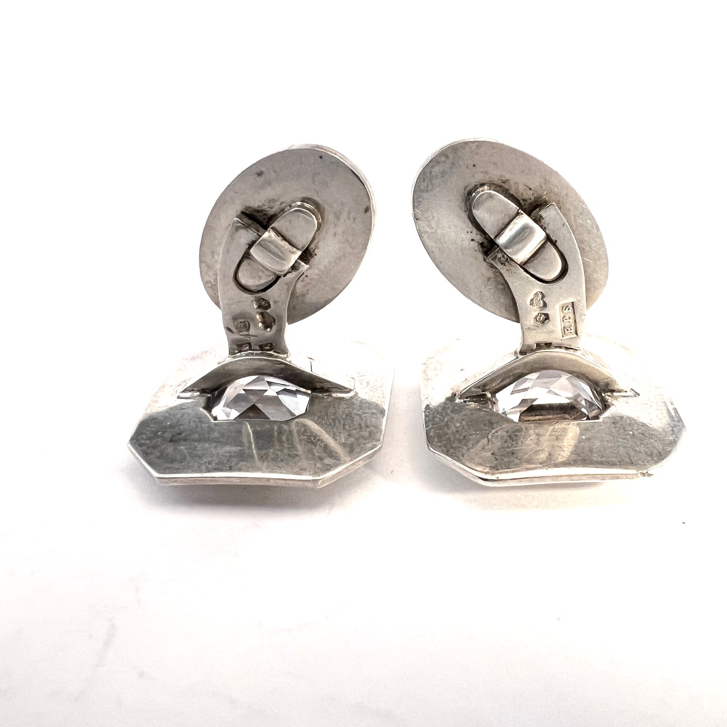 Johnson & Hallberg, Sweden 1970s. Vintage Modernist Sterling Silver Rock Crystal Cufflinks