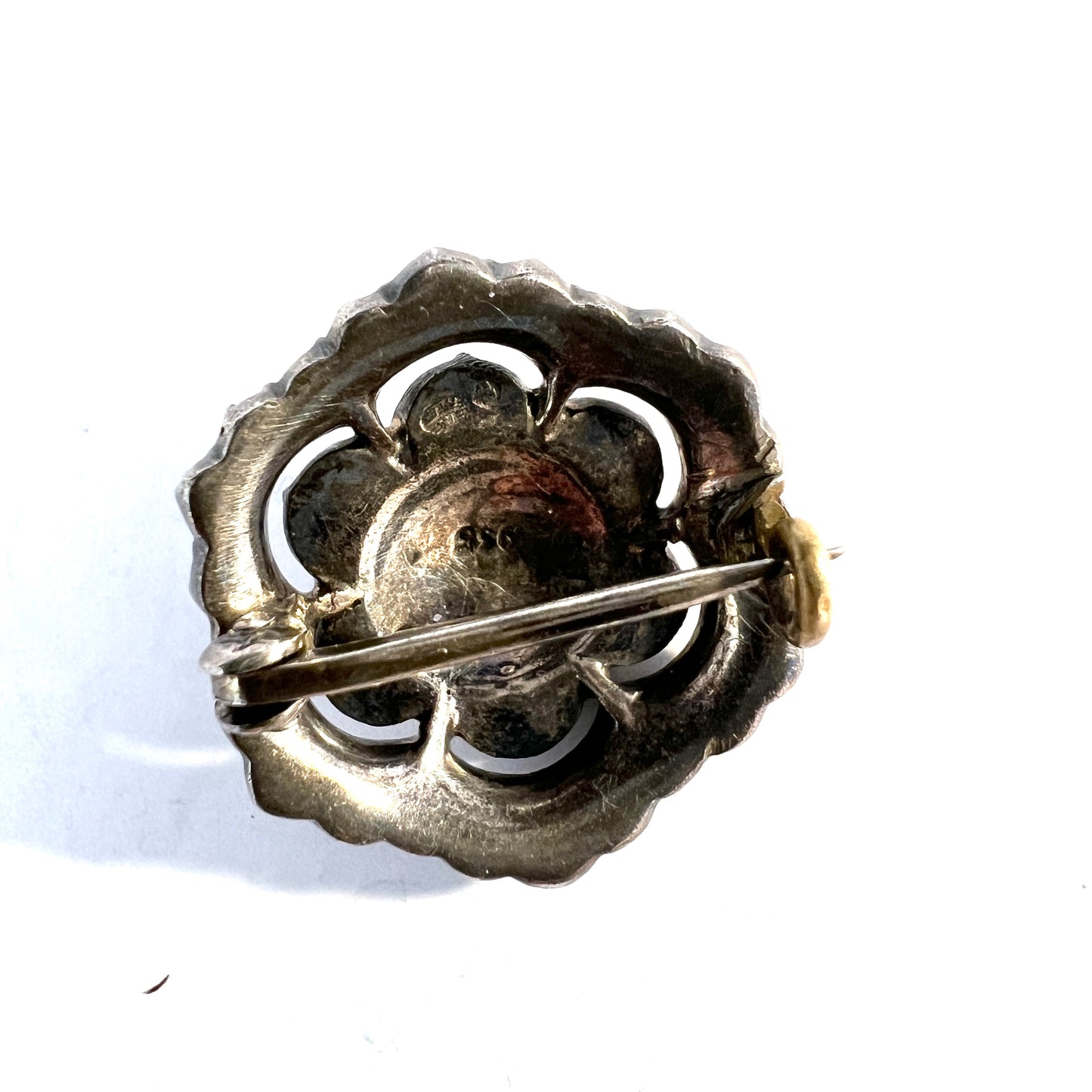 Vintage c 1930s. Solid 935 Sterling Silver Paste Stone Brooch.