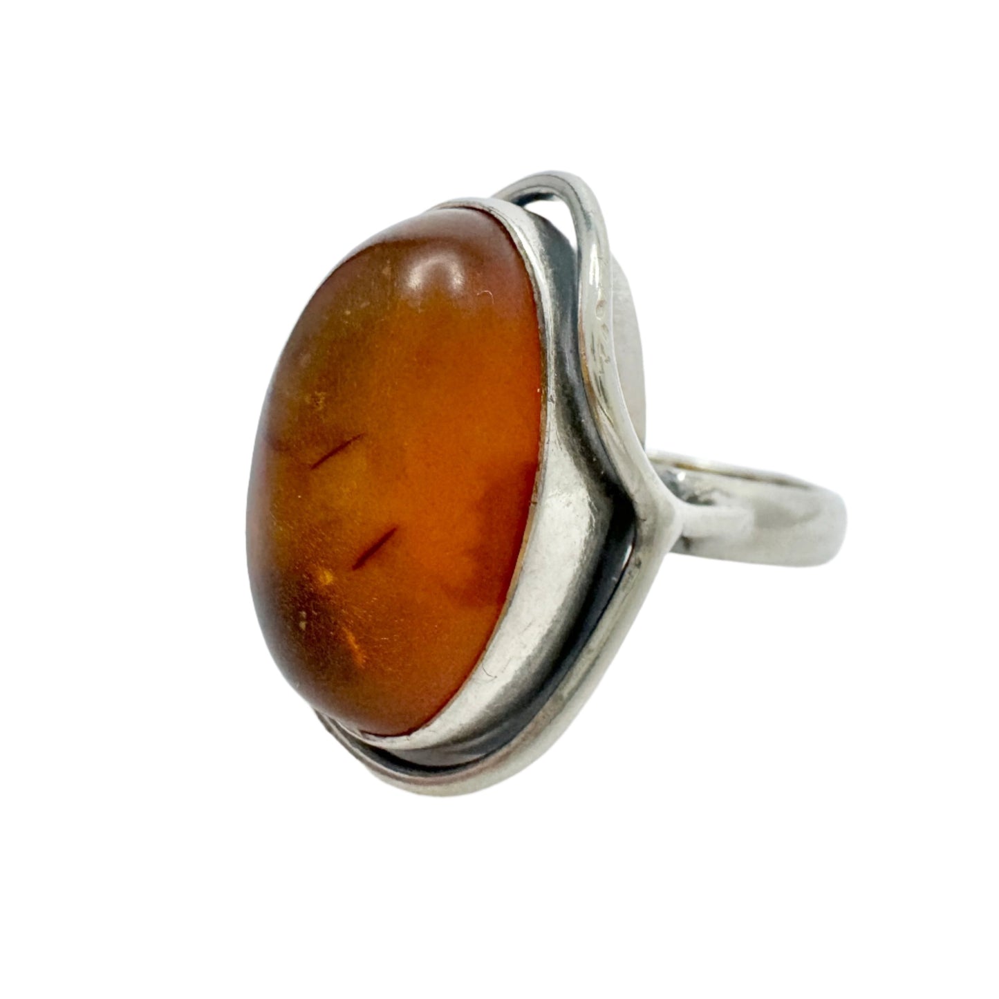 Gdansk, Poland. Vintage Sterling Silver Amber Ring.