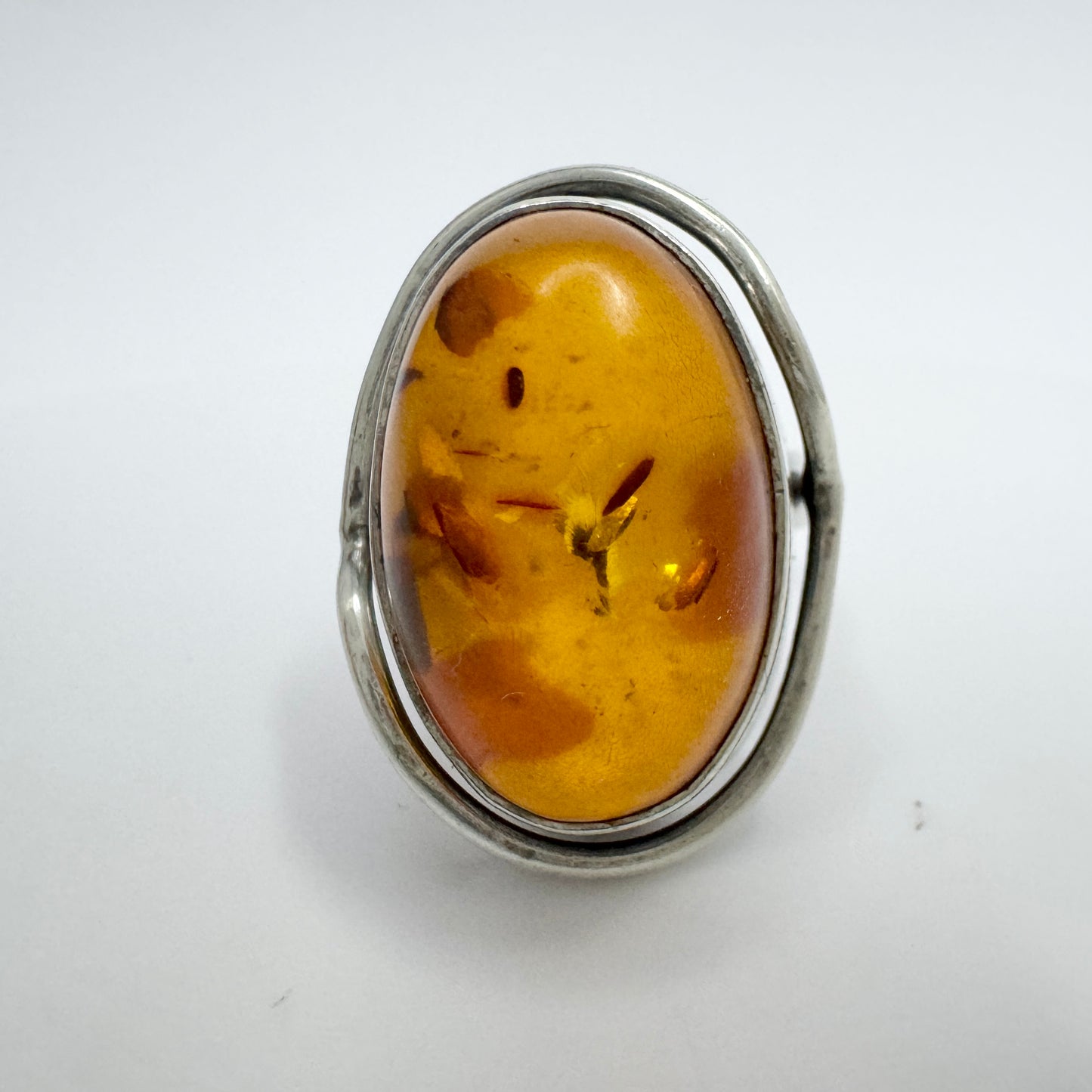 Gdansk, Poland. Vintage Sterling Silver Amber Ring.