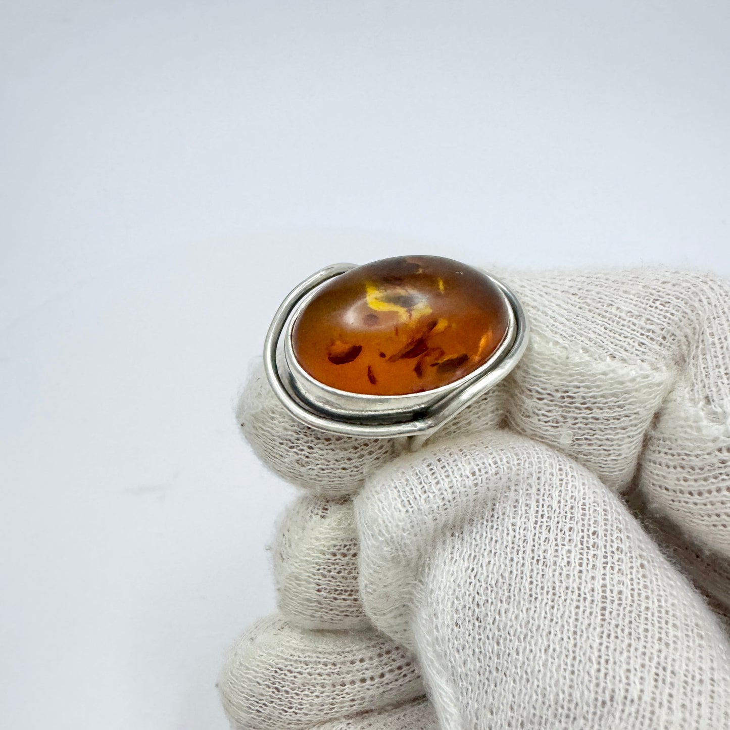 Gdansk, Poland. Vintage Sterling Silver Amber Ring.