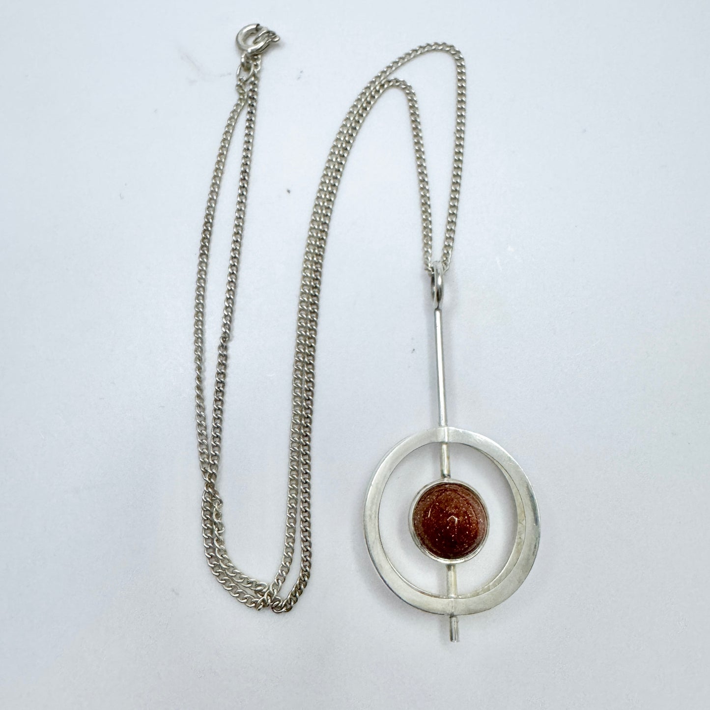 Elis Kauppi, Kupittaan Kulta Finland c 1960s. Solid Silver Goldstone Pendant Necklace.