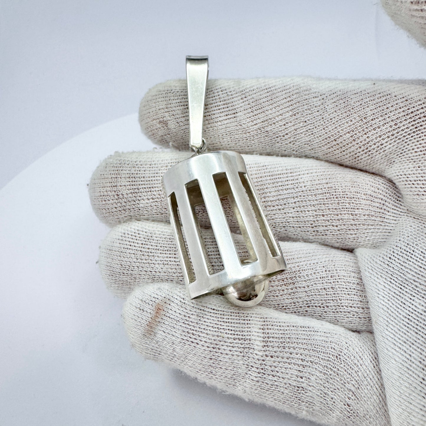 Kaplan, Sweden 1969. Laege Vintage Sterling Silver Bell Pendant.