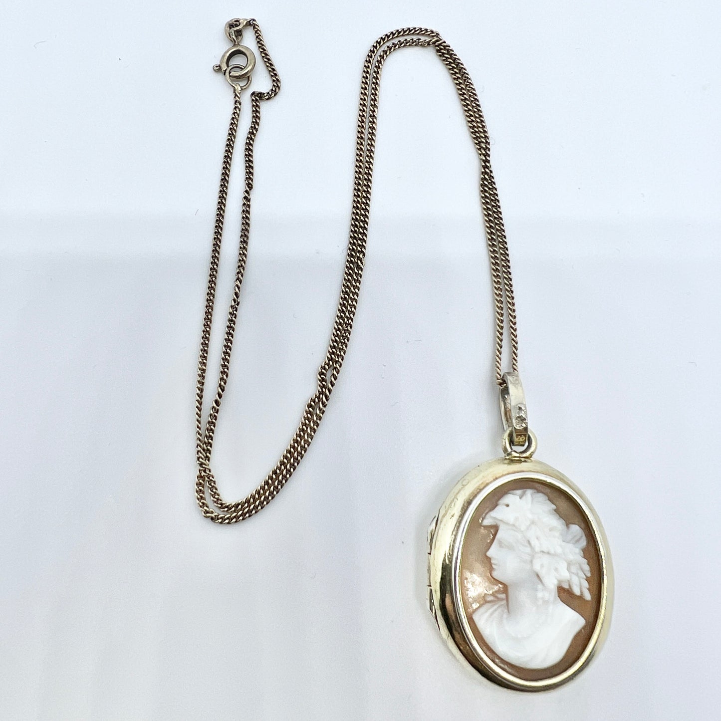 L Larsson, Sweden 1885. Antique Victorian Silver Cameo Locket Necklace.