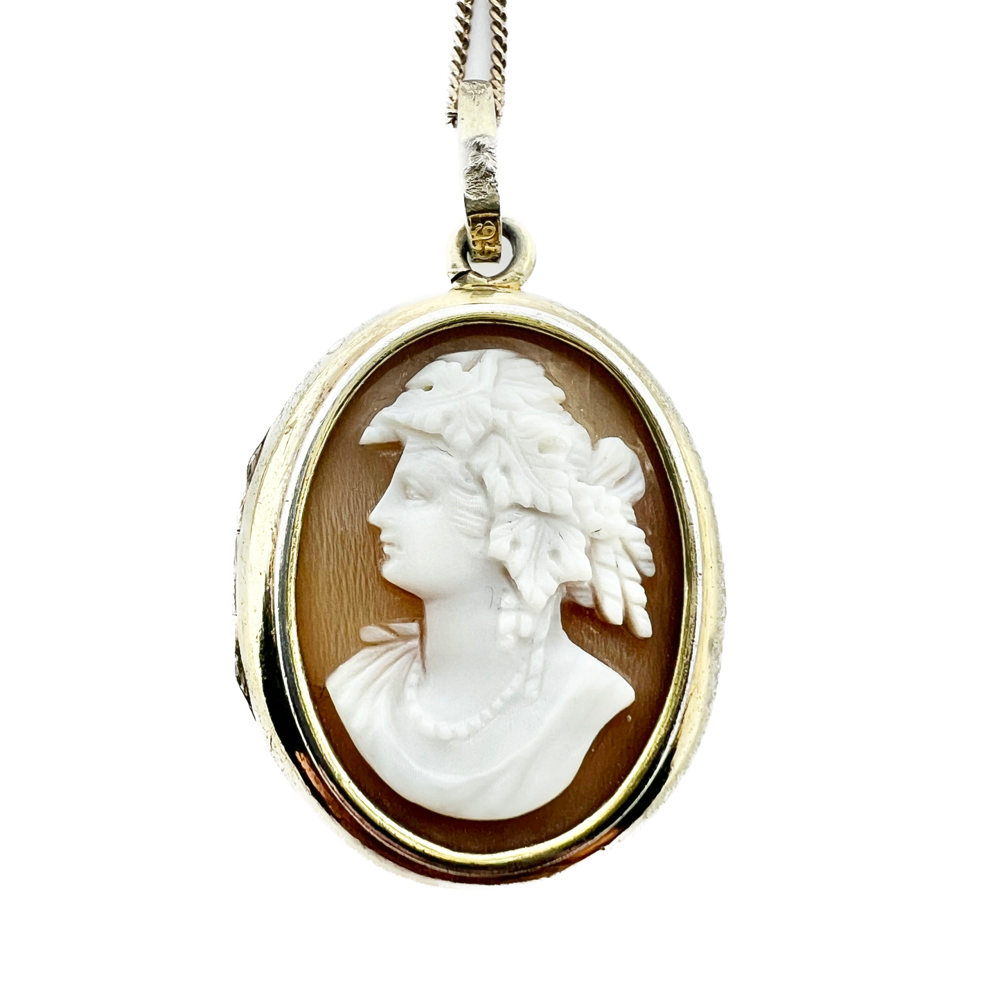 L Larsson, Sweden 1885. Antique Victorian Silver Cameo Locket Necklace.