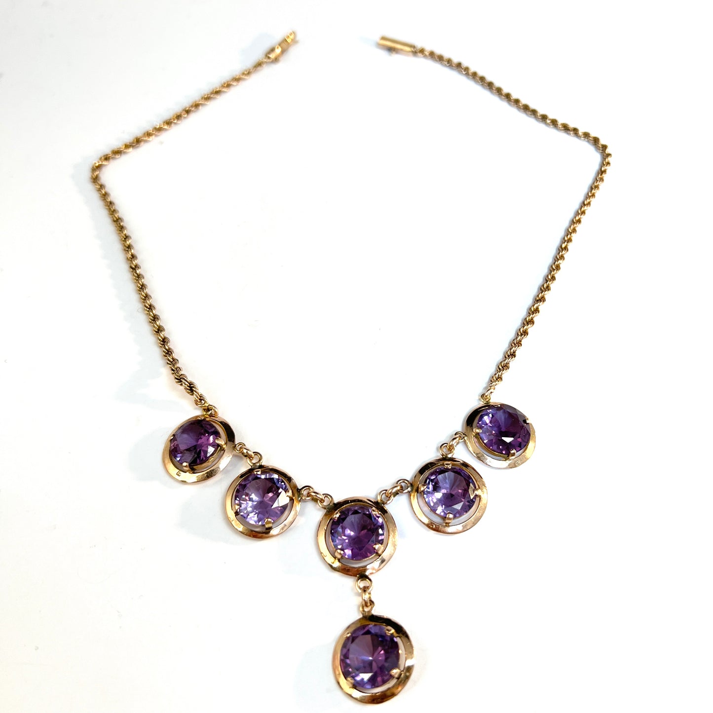 Egypt 1943-44. Vintage 14k Gold Synthetic Alexandrite Necklace.