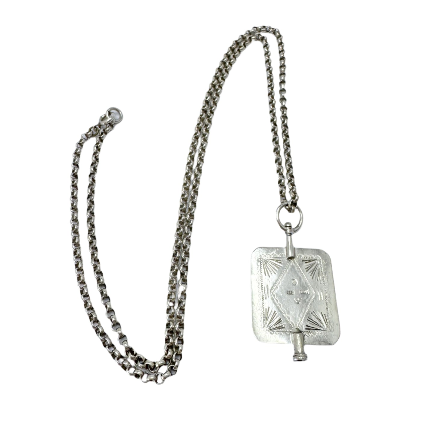 Sweden 1846. Antique Solid Silver Watch Key Pendant + Chain.