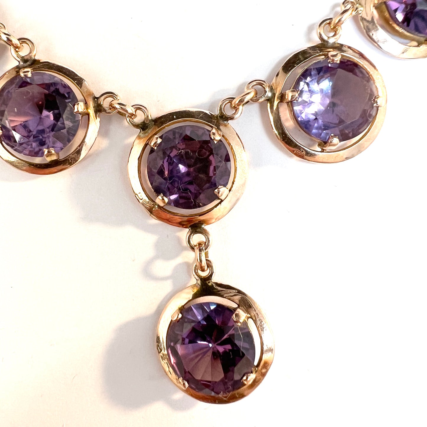 Egypt 1943-44. Vintage 14k Gold Synthetic Alexandrite Necklace.