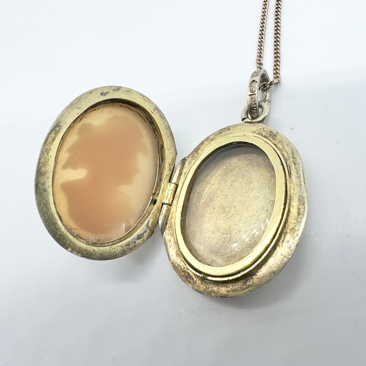 L Larsson, Sweden 1885. Antique Victorian Silver Cameo Locket Necklace.