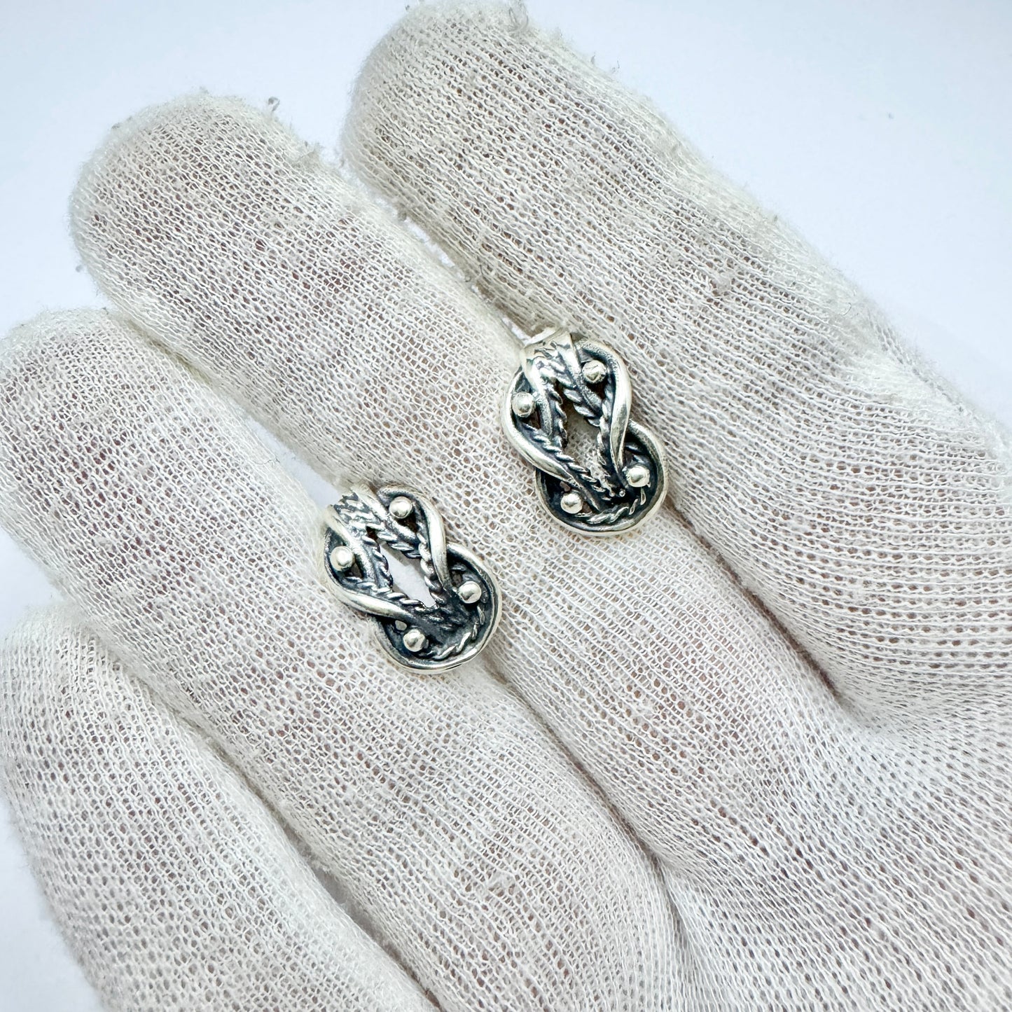 Iduna, Sweden. Vintage Sterling Silver Viking Copy Love Knot Stud Earrings.