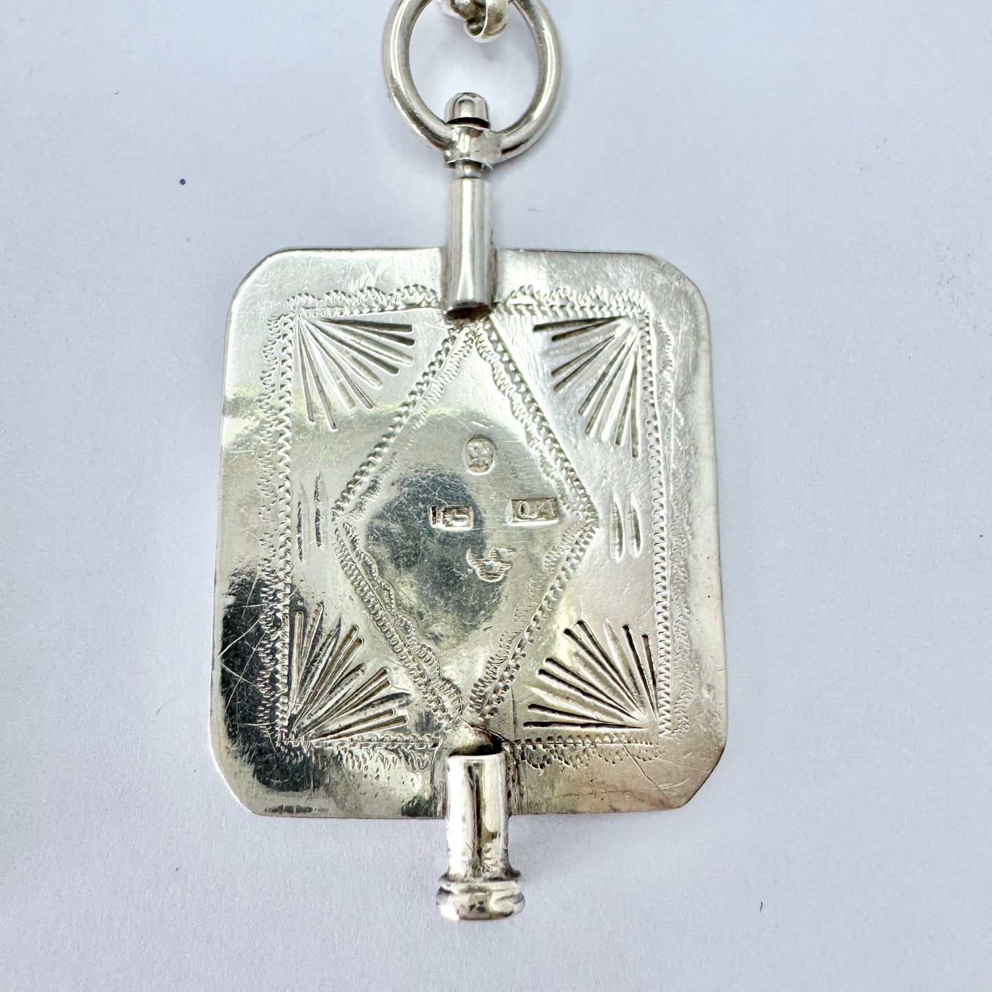 Sweden 1846. Antique Solid Silver Watch Key Pendant + Chain.