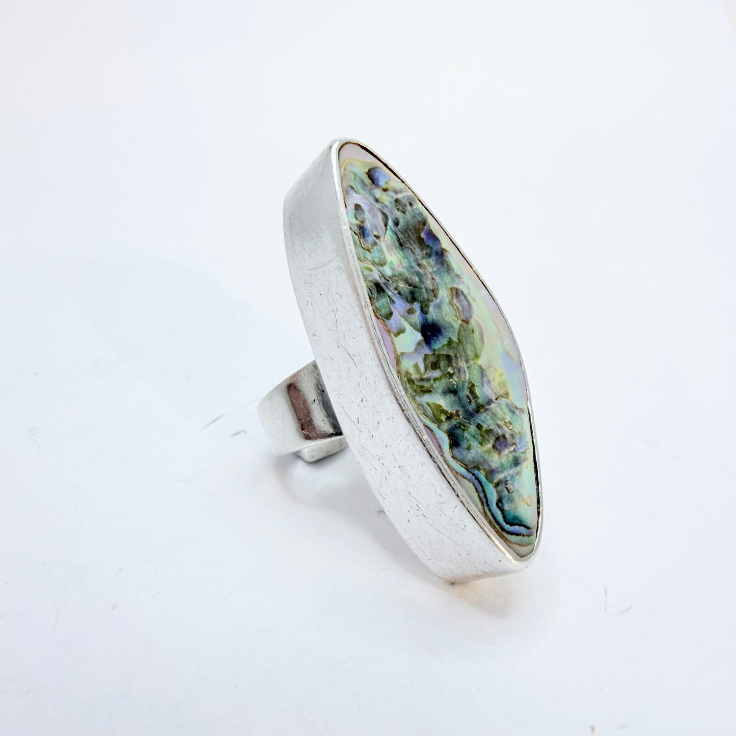 Arne Johansen Denmark Bold Vintage 1960s Sterling Silver Abalone Ring