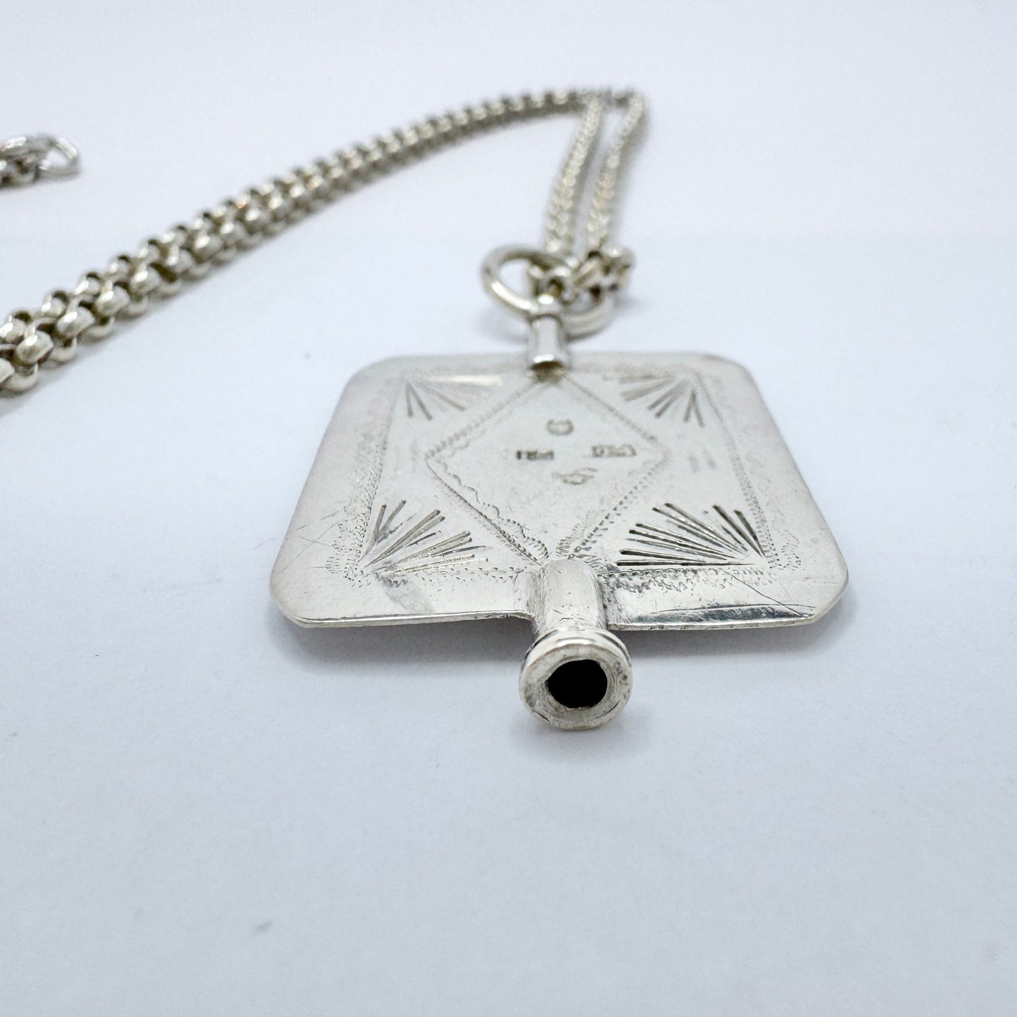 Sweden 1846. Antique Solid Silver Watch Key Pendant + Chain.