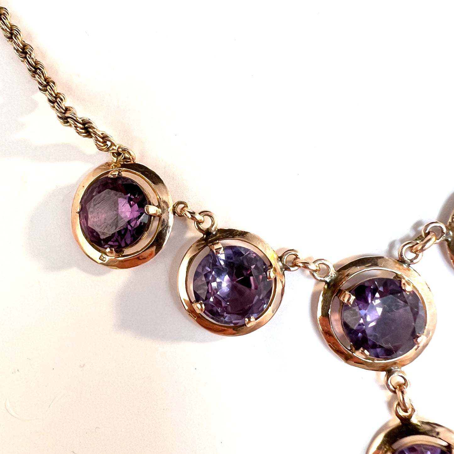 Egypt 1943-44. Vintage 14k Gold Synthetic Alexandrite Necklace.