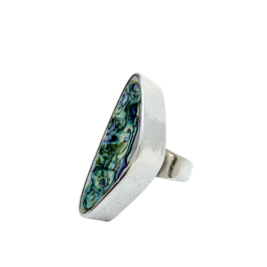 Arne Johansen Denmark Bold Vintage 1960s Sterling Silver Abalone Ring