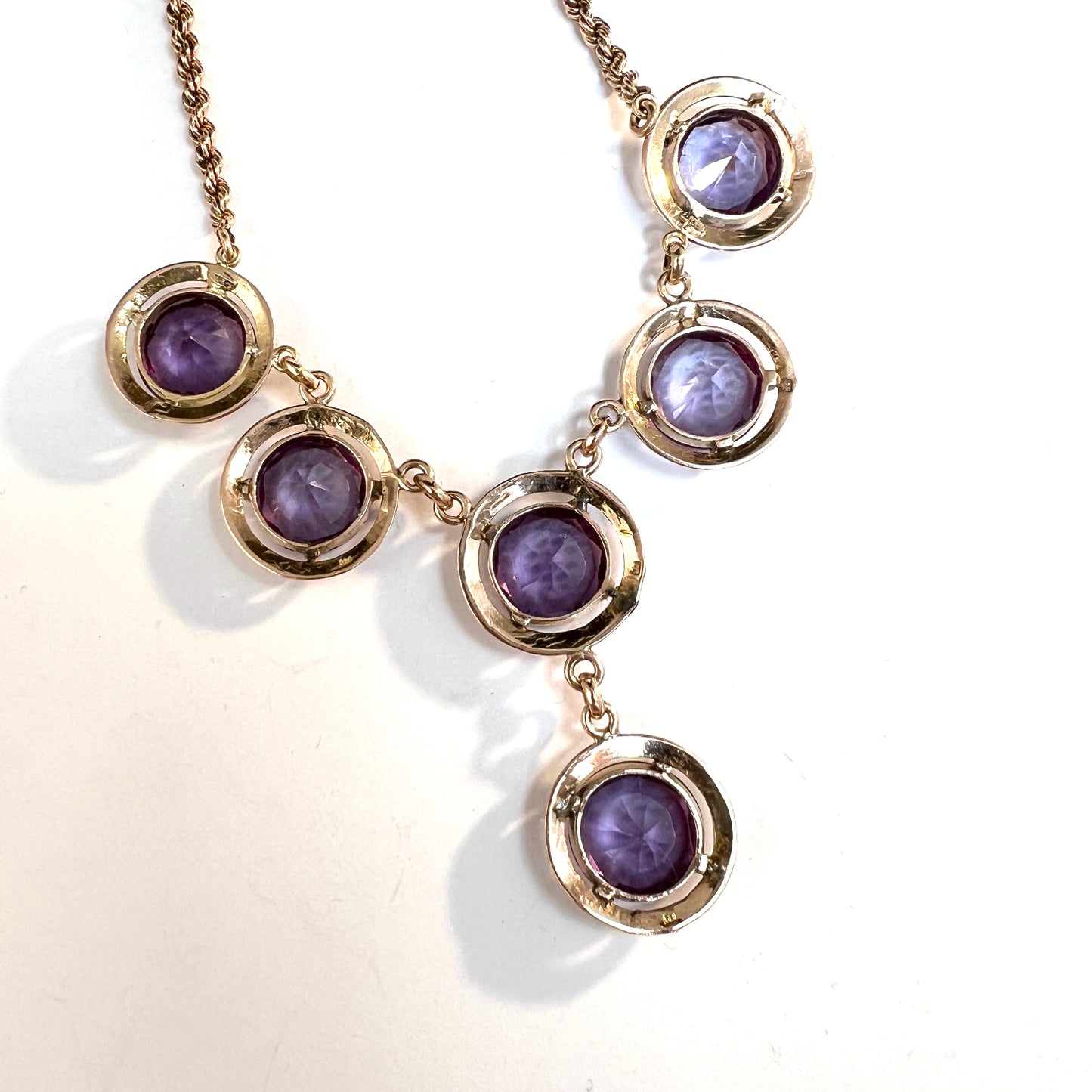 Egypt 1943-44. Vintage 14k Gold Synthetic Alexandrite Necklace.