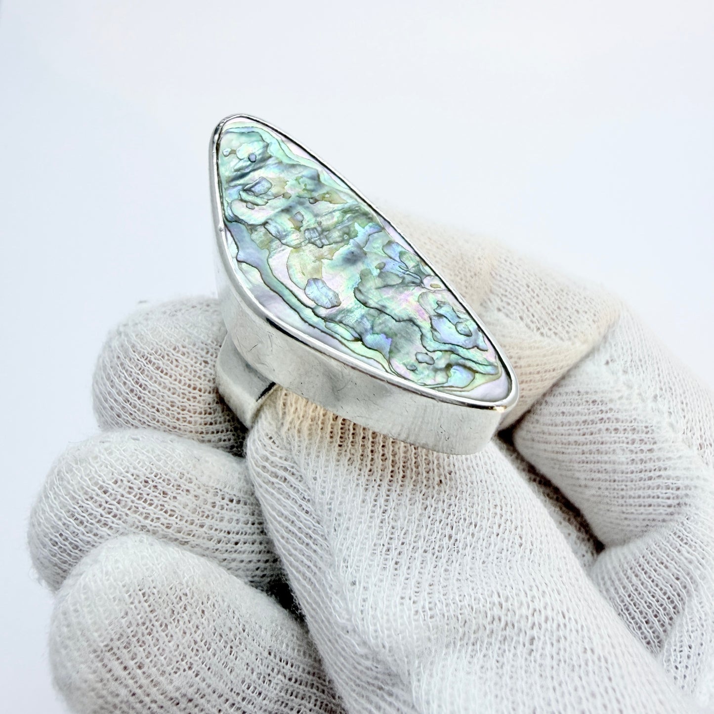 Arne Johansen Denmark Bold Vintage 1960s Sterling Silver Abalone Ring