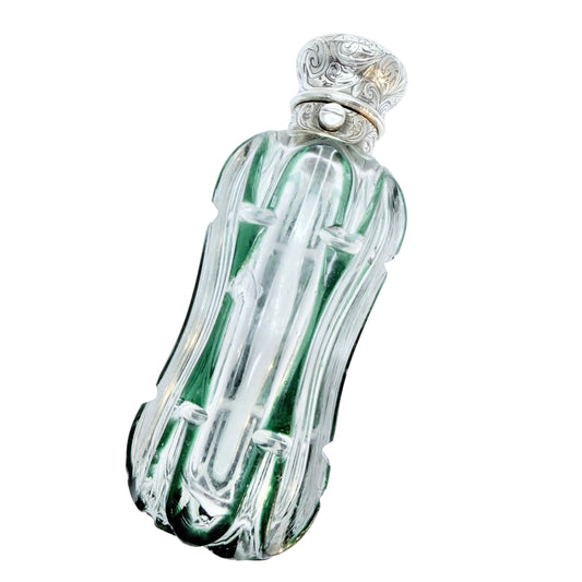 Antique Victorian Glass Silver Perfume Bottle.