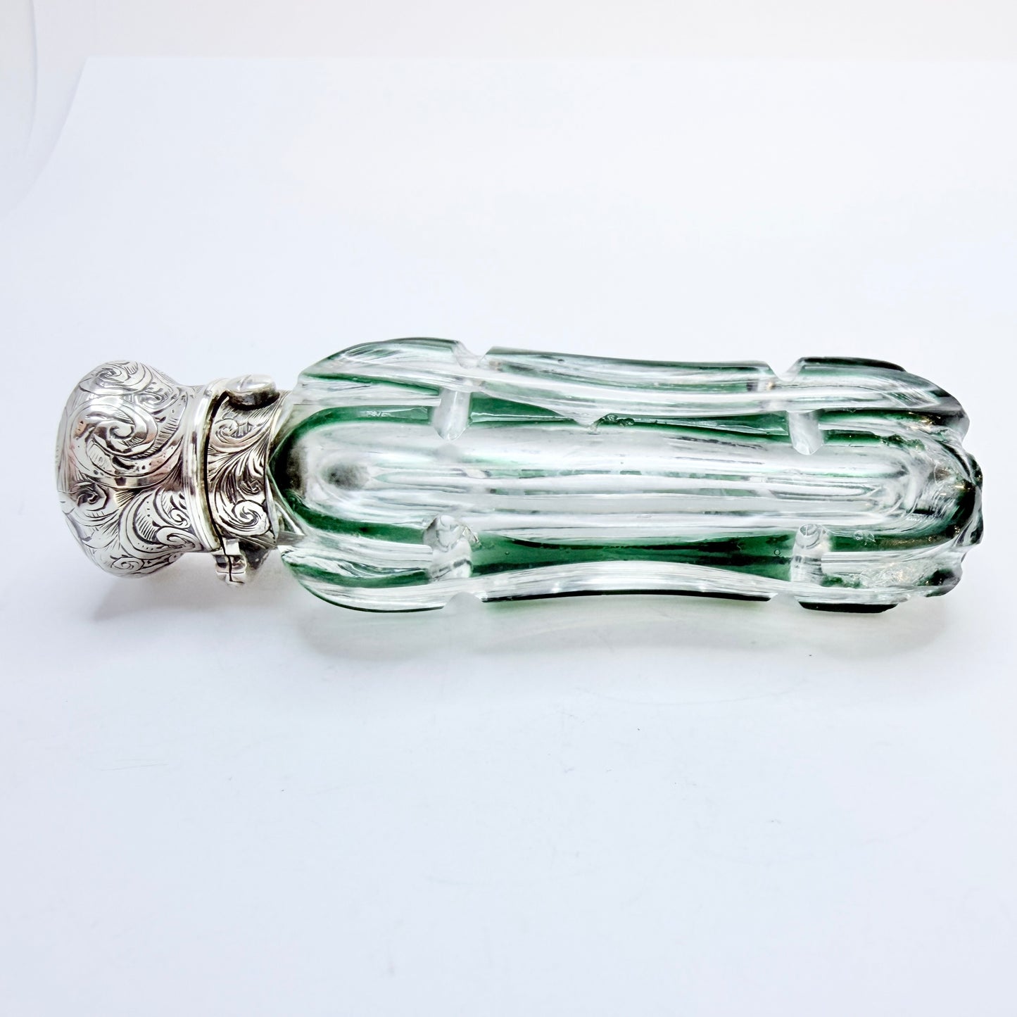 Antique Victorian Glass Silver Perfume Bottle.