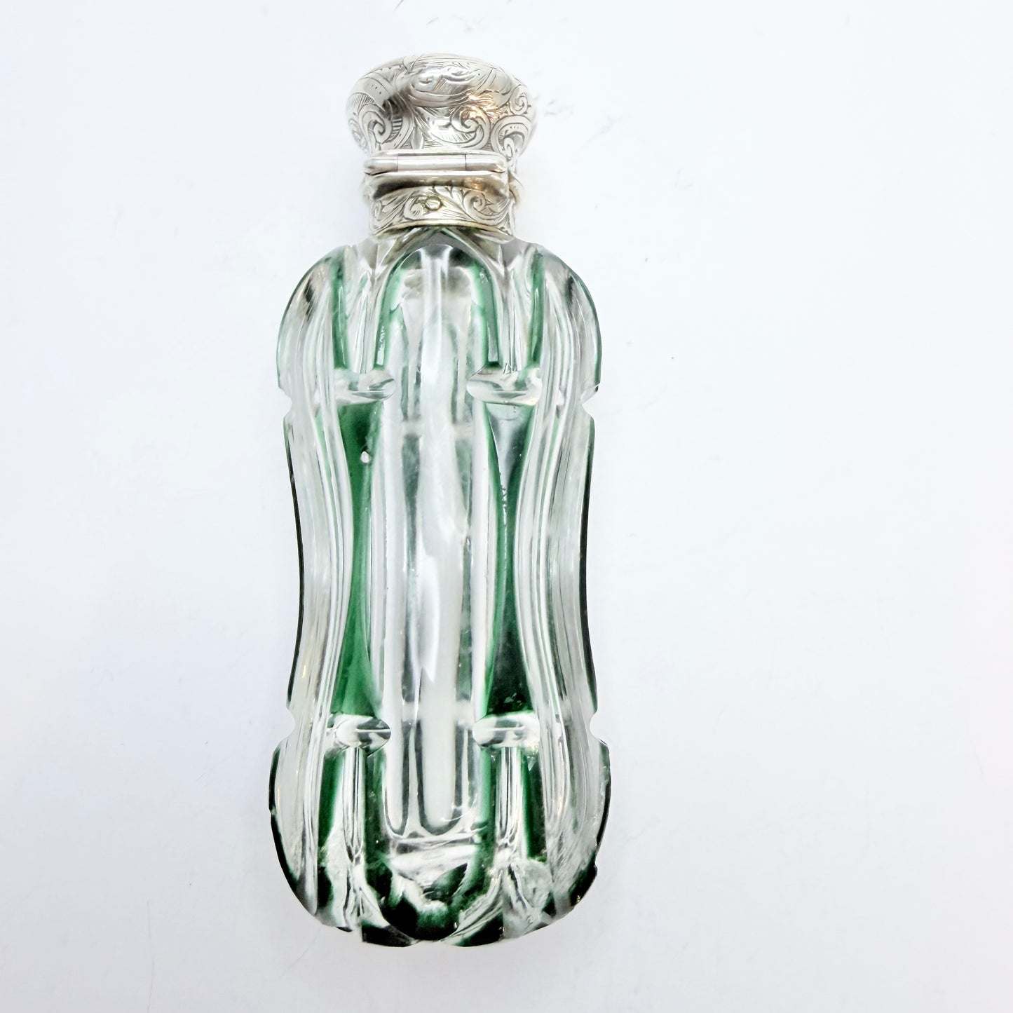 Antique Victorian Glass Silver Perfume Bottle.