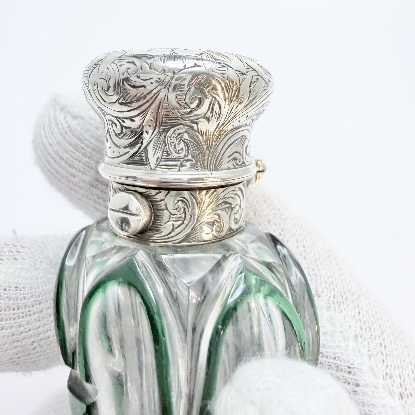 Antique Victorian Glass Silver Perfume Bottle.