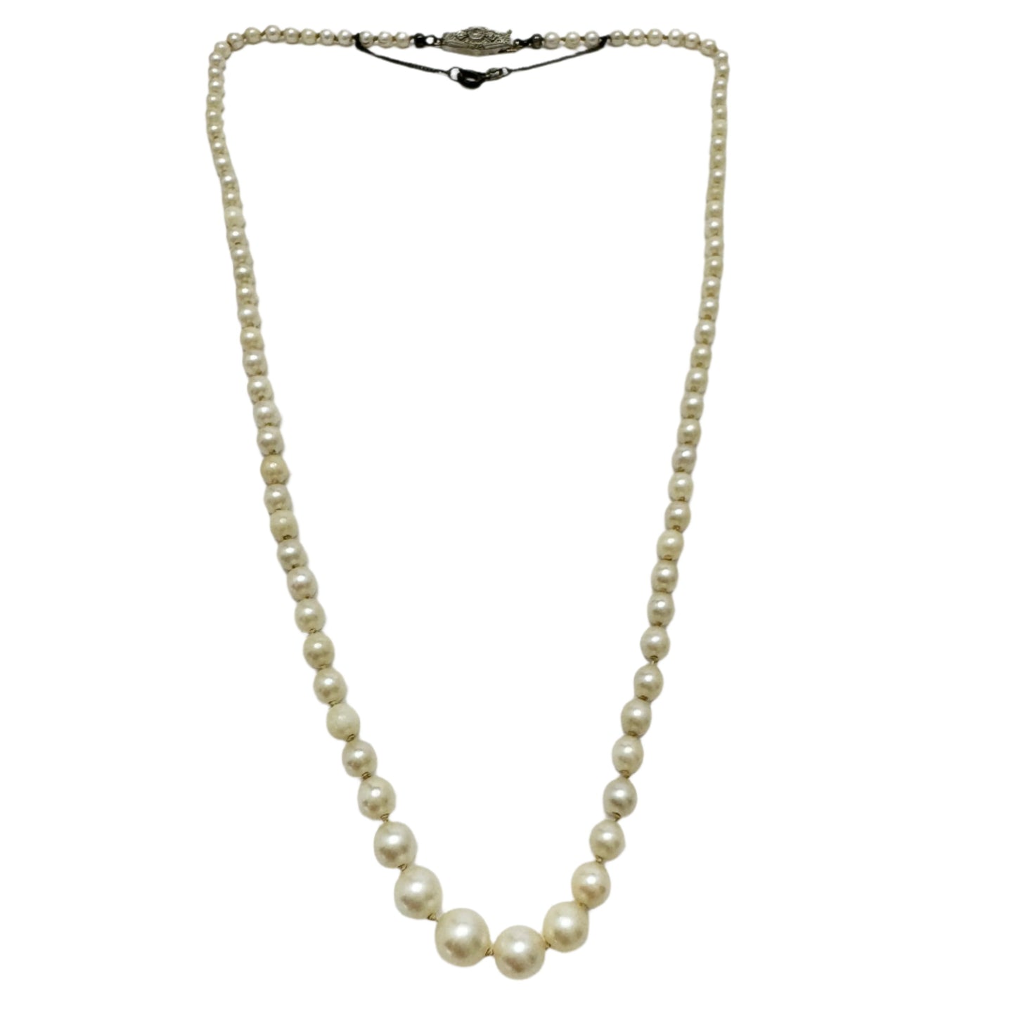 Vintage c 1930 Art Deco 18k Gold Diamond Pearl Necklace.