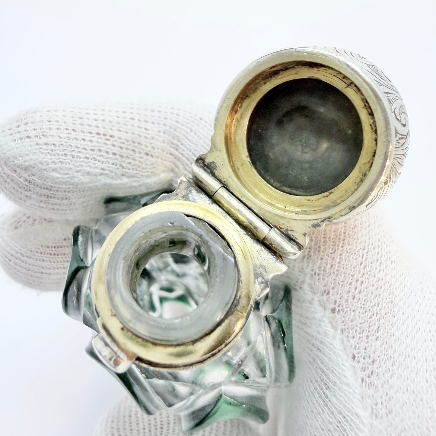 Antique Victorian Glass Silver Perfume Bottle.