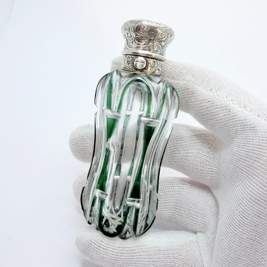 Antique Victorian Glass Silver Perfume Bottle.