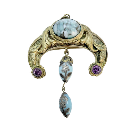 Antique Jugendstil Costume Jewelry Brooch Pendant.
