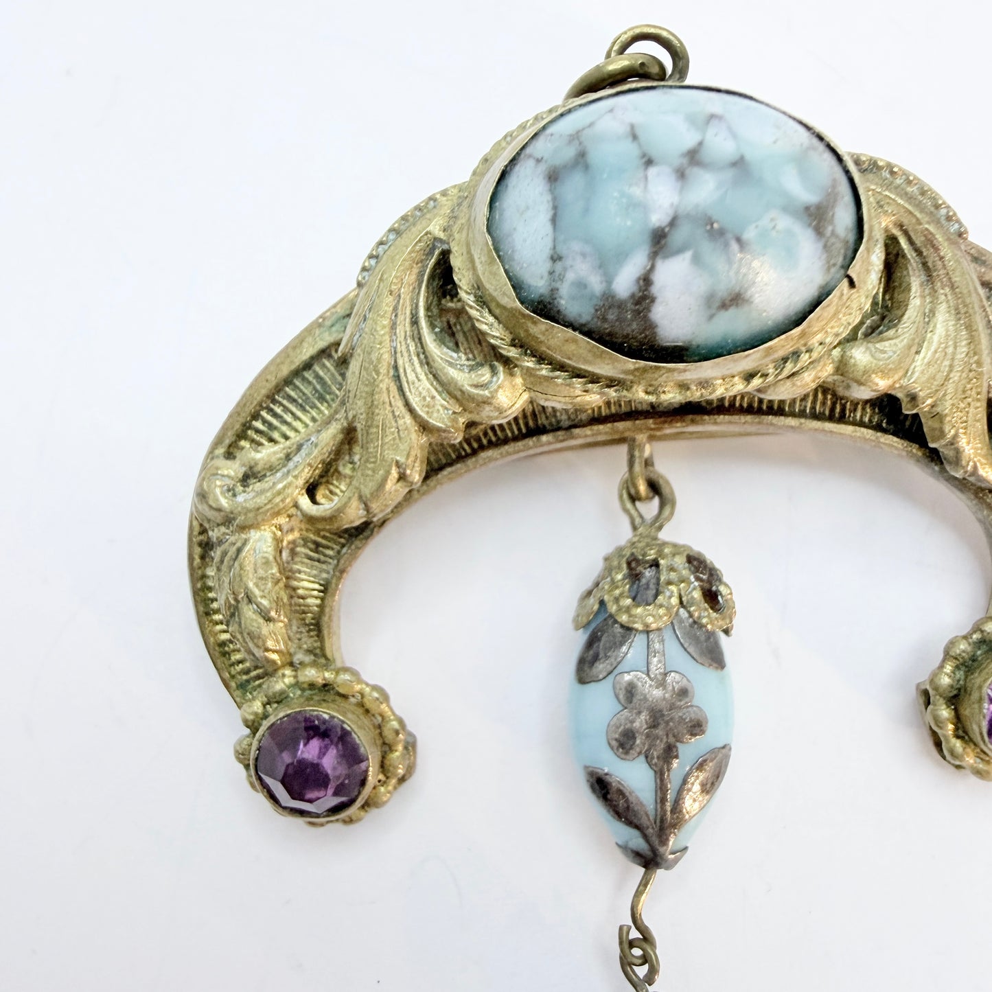 Antique Jugendstil Costume Jewelry Brooch Pendant.