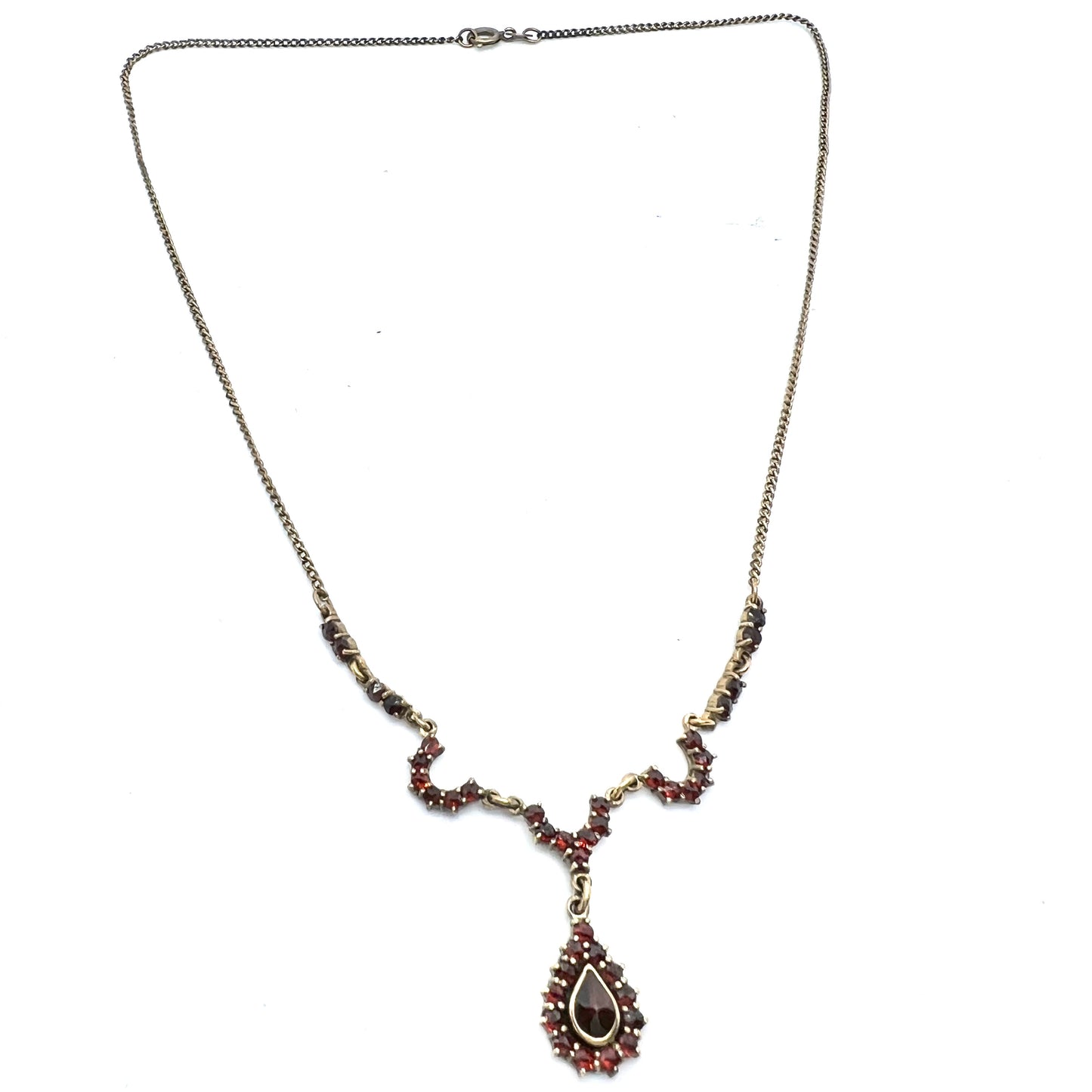 Vintage Bohemian Garnet Gilt 835 Silver Necklace.