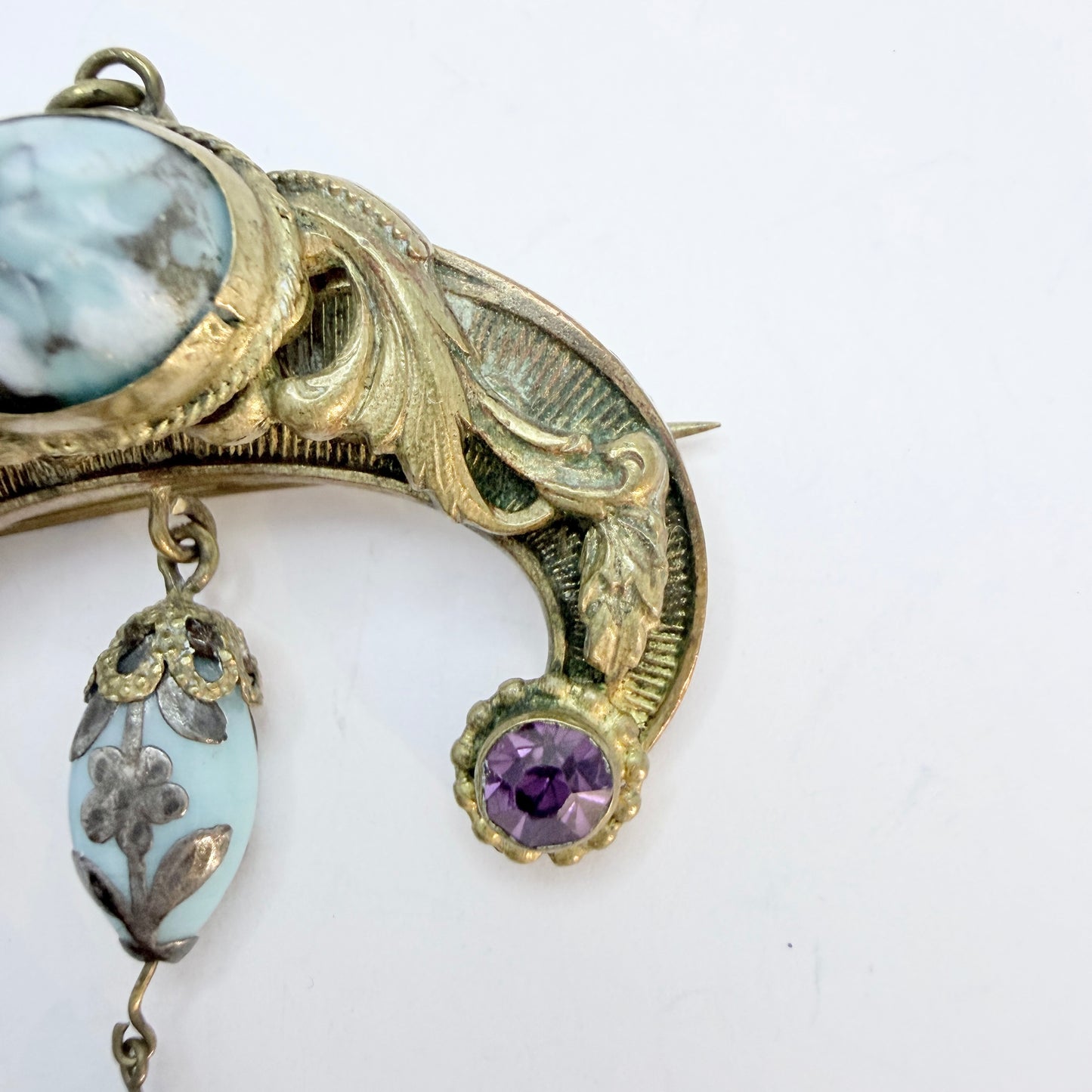 Antique Jugendstil Costume Jewelry Brooch Pendant.