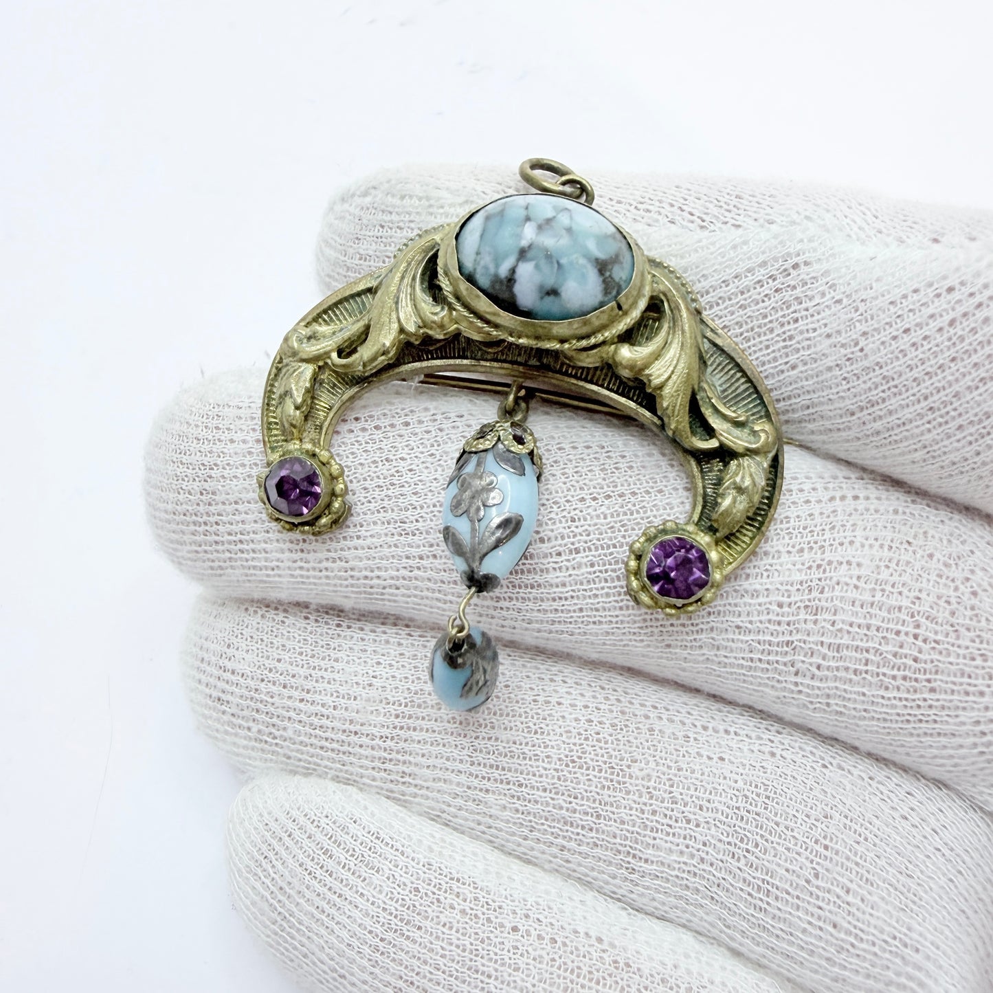 Antique Jugendstil Costume Jewelry Brooch Pendant.