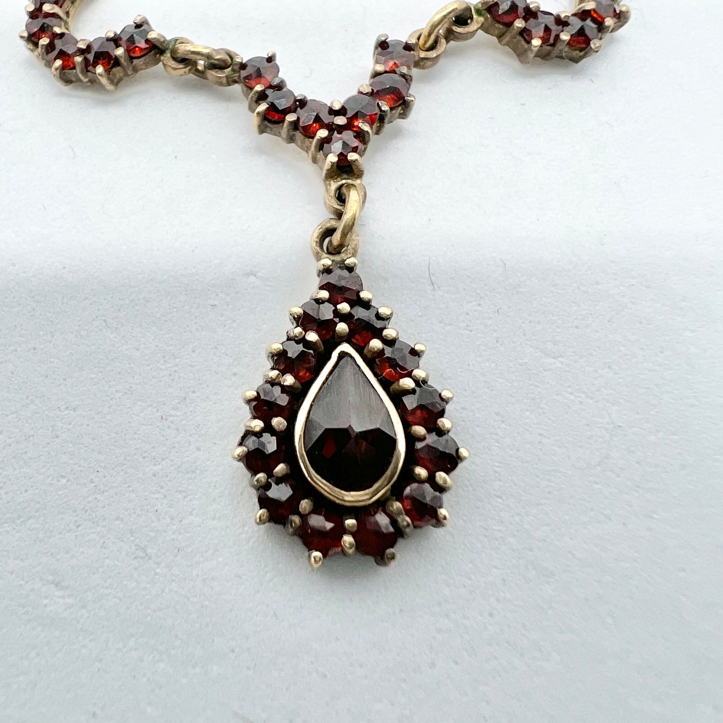 Vintage Bohemian Garnet Gilt 835 Silver Necklace.