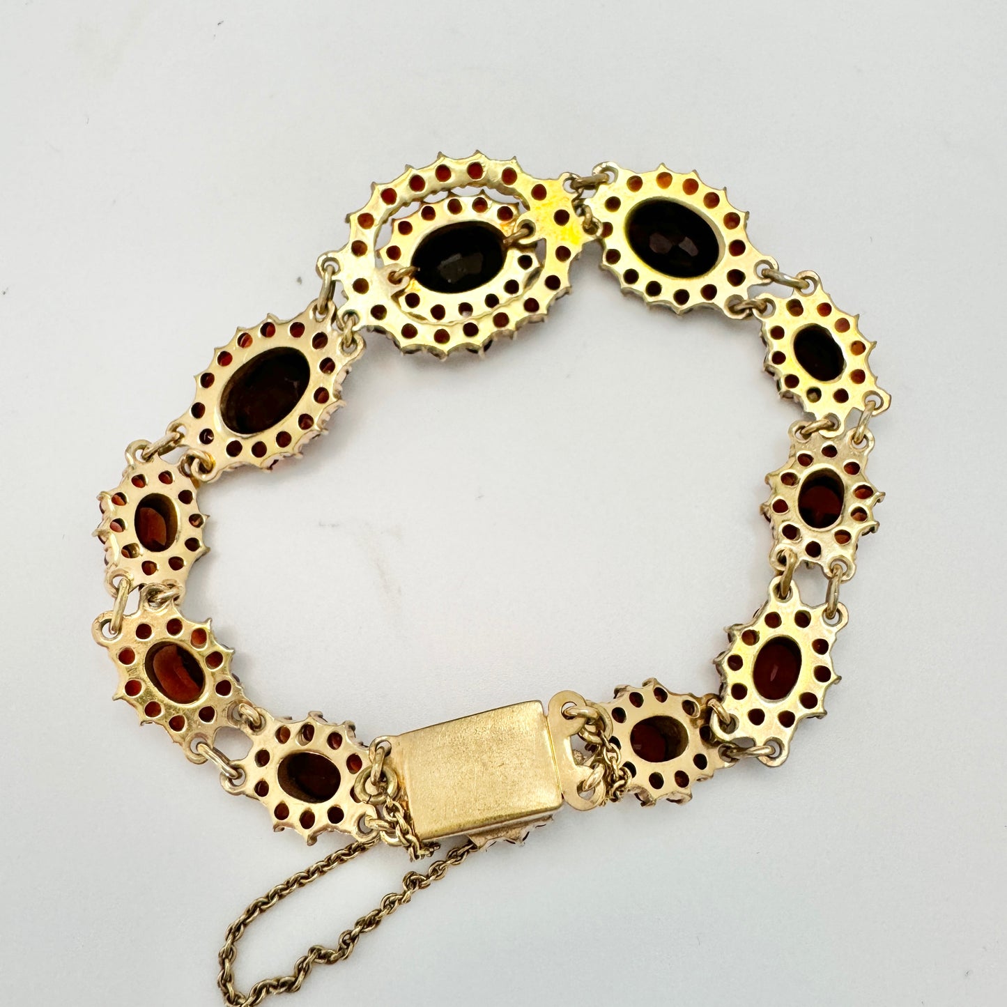 Vintage Bohemian Garnet Cluster Gilt Metal Bracelet.