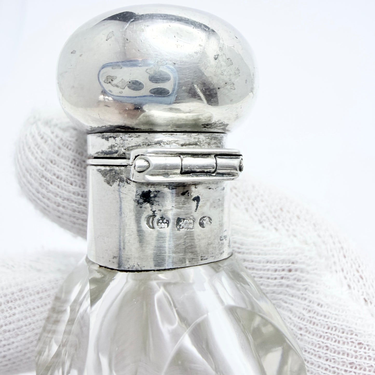 Germany early 1900. Glass and Silver Perfume Bottle.