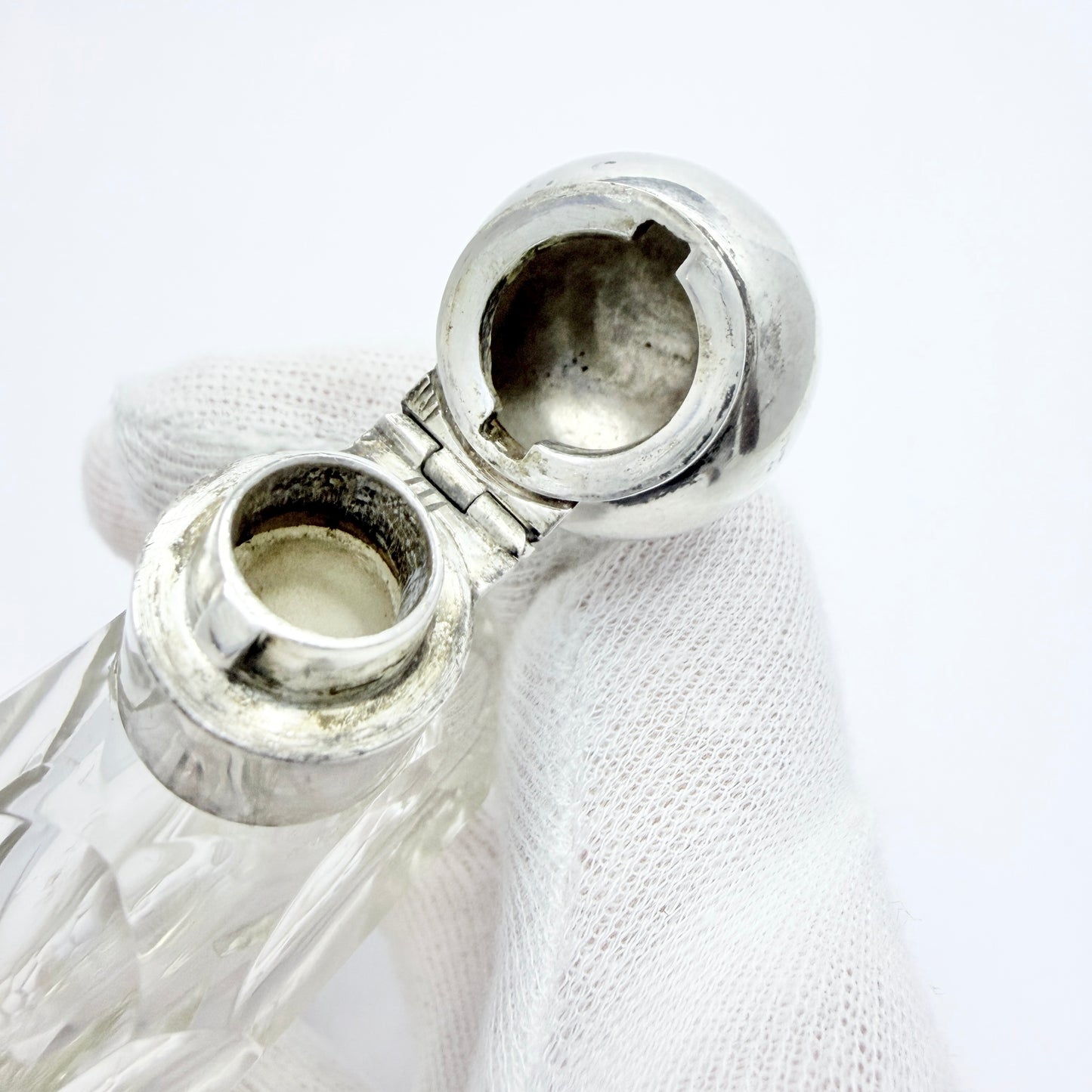 Germany early 1900. Glass and Silver Perfume Bottle.