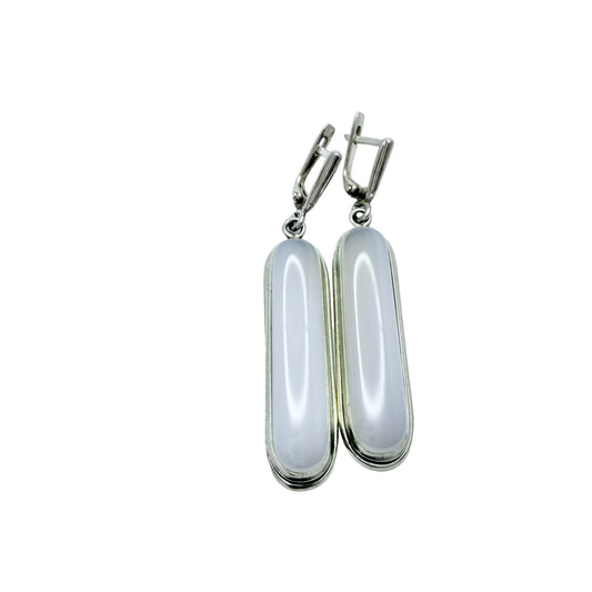 Vintage Sterling Silver Milky Quartz Dangle Earrings.