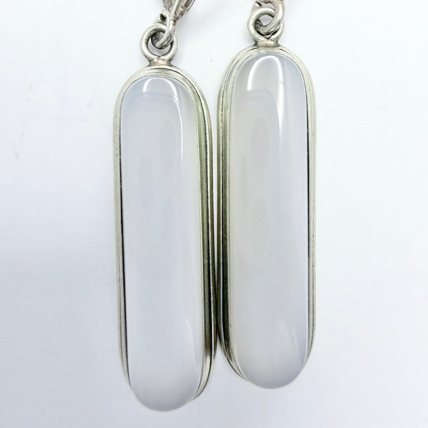 Vintage Sterling Silver Milky Quartz Dangle Earrings.