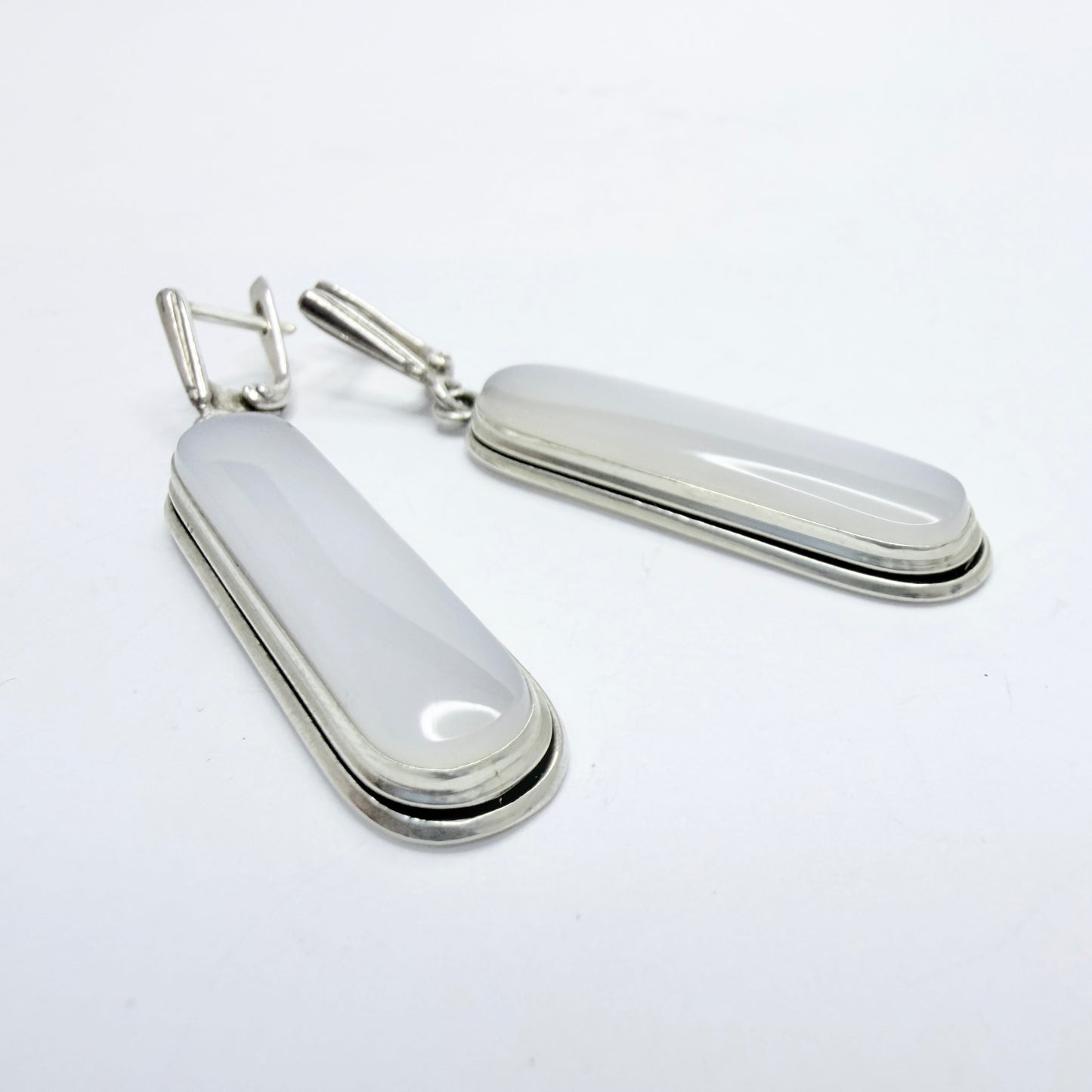 Vintage Sterling Silver Milky Quartz Dangle Earrings.