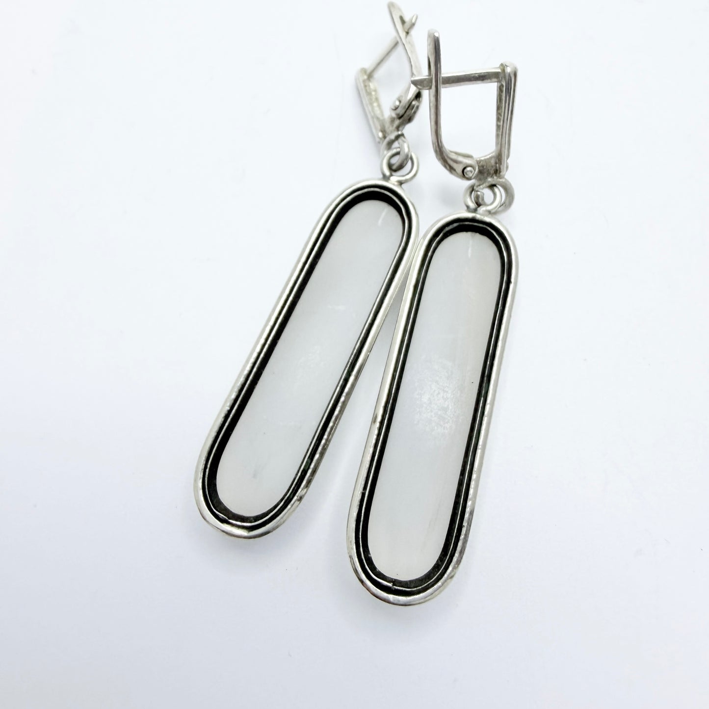 Vintage Sterling Silver Milky Quartz Dangle Earrings.