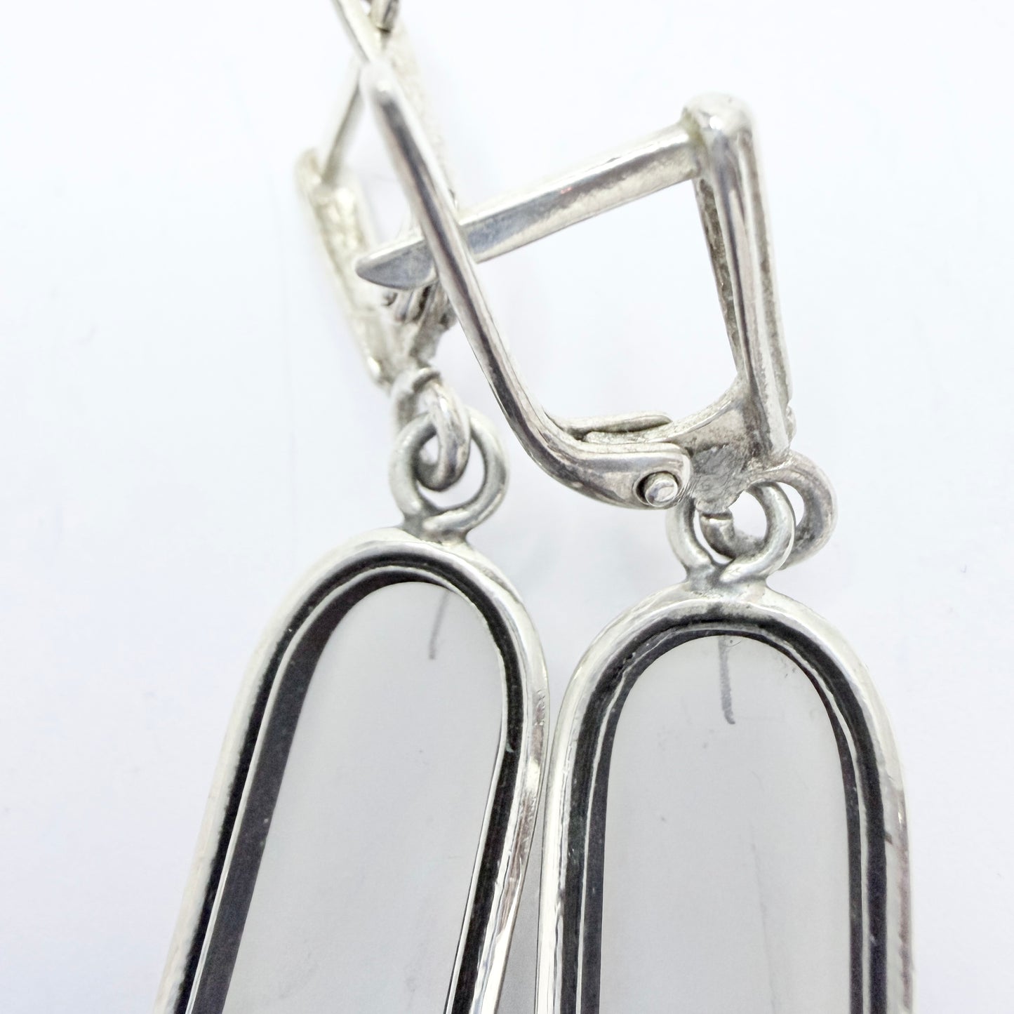 Vintage Sterling Silver Milky Quartz Dangle Earrings.