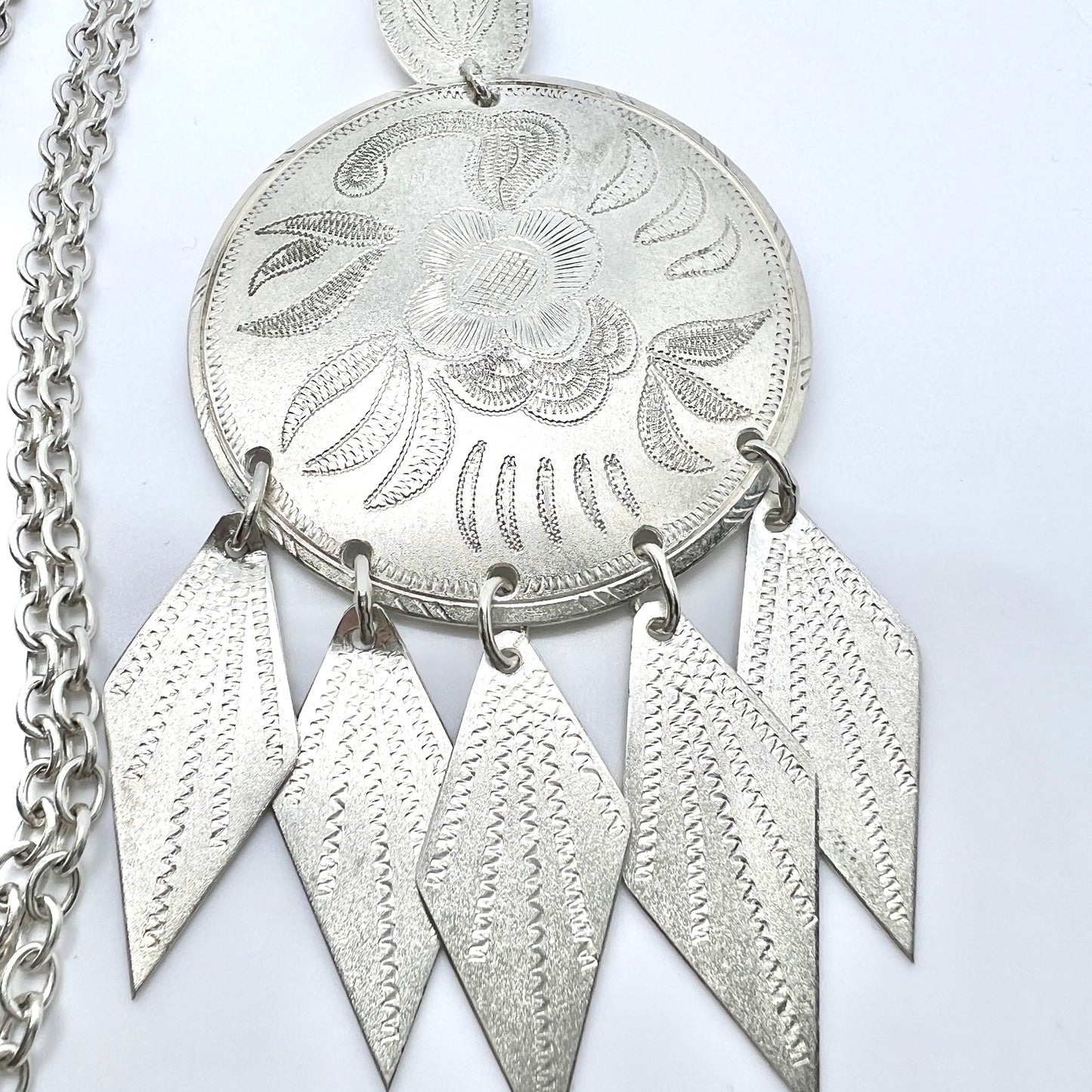 Olof Olofsson, Sweden 1971 Large Vintage Flower Sterling Silver Pendant Necklace.