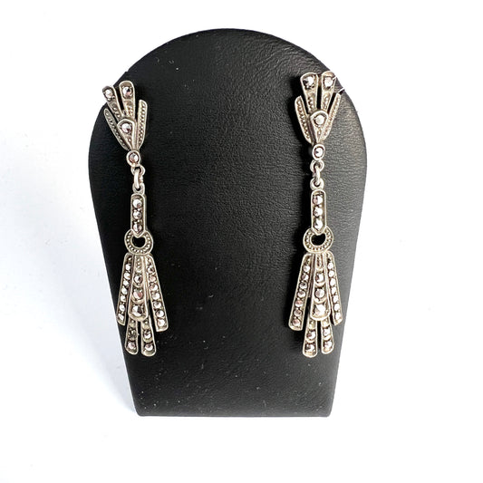 Vintage Art Deco Solid 830 Silver Marcasite Earrings.